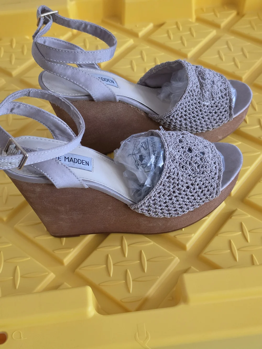 Steve Madden Crochet Ankle-Strap Heels in Taupe